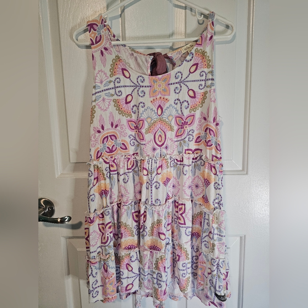 Matilda Jane White Sleeveless Sundress w/ Purple & Pink Floral Boho Women's Sz M